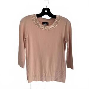 Karl Lagerfeld Paris Pearl Embellished Soft Pink 3/4 Sleeve Sweater - XS